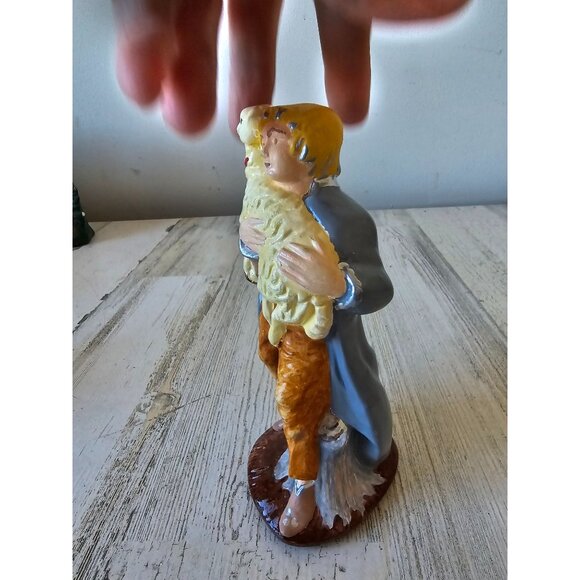 Vintage plaster shepherd sheep nativity statue figurine boy - Picture 2 of 8